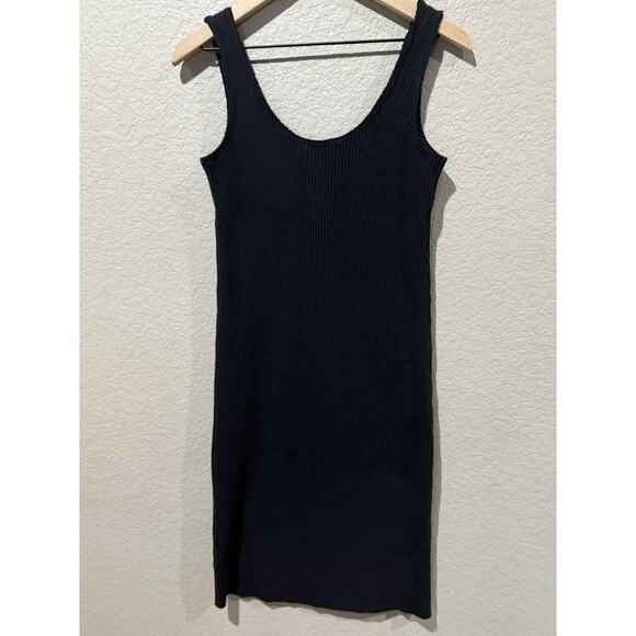 Vince Ribbed Cami Dress Navy Stretch Scoop Neck Light Weight Size Small - Picture 4 of 7
